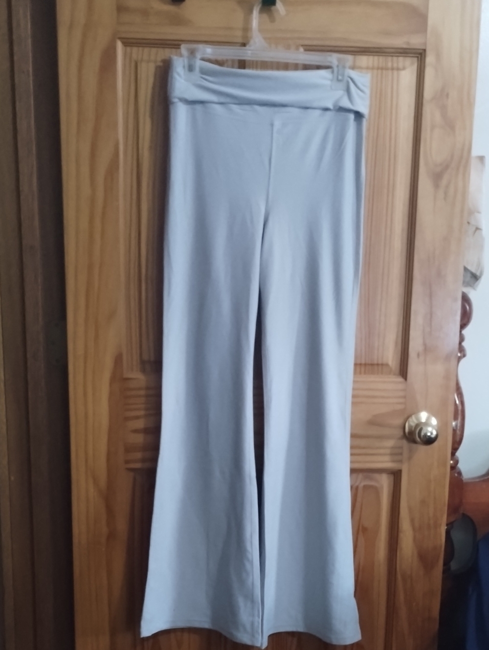 Fabletics Light Gray Wide-Leg Fold-Over Waist Pants